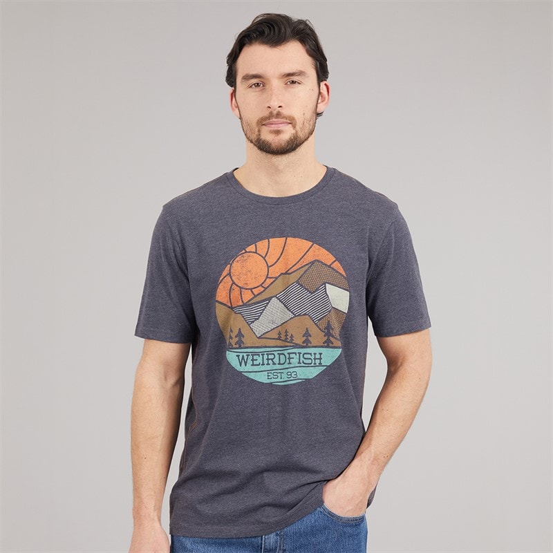 Weird Fish Mens Summit Stretch Graphic T-shirt Navy
