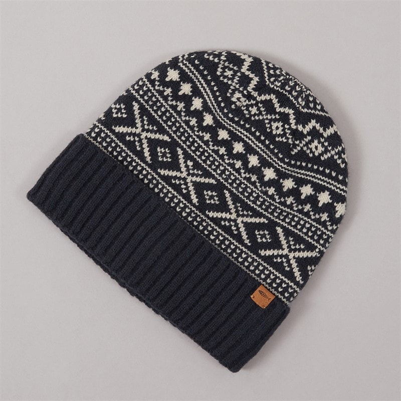 Weird Fish Mens Sorley Fine Fair Isle Beanie Navy