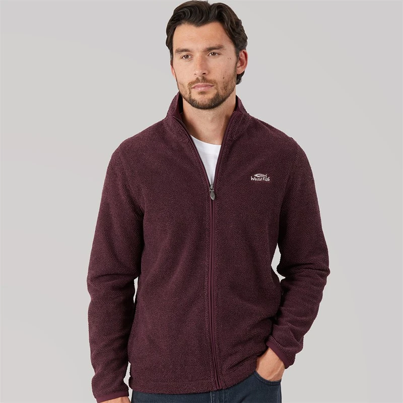 Weird Fish Mens Lemington Full Zip Textured Fleece Aubergine