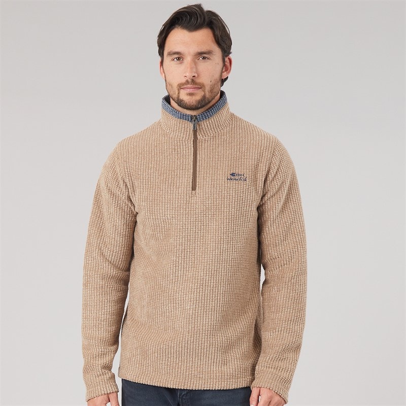 Weird Fish Mens Walker 1/4 Zip Grid Fleece Cola