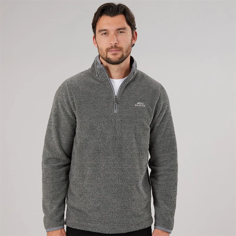 Weird Fish Mens Remington 1/4 Zip Textured Fleece Frost Grey