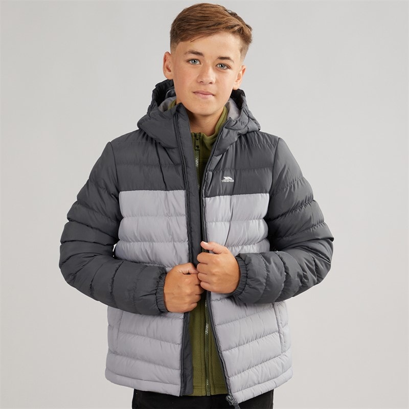 Trespass Junior Boys Oskar Padded Hooded Jacket Carbon/Platinum