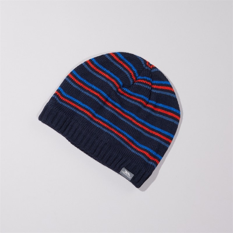 Trespass Mens Ray Striped Knitted Beanie Hat Navy