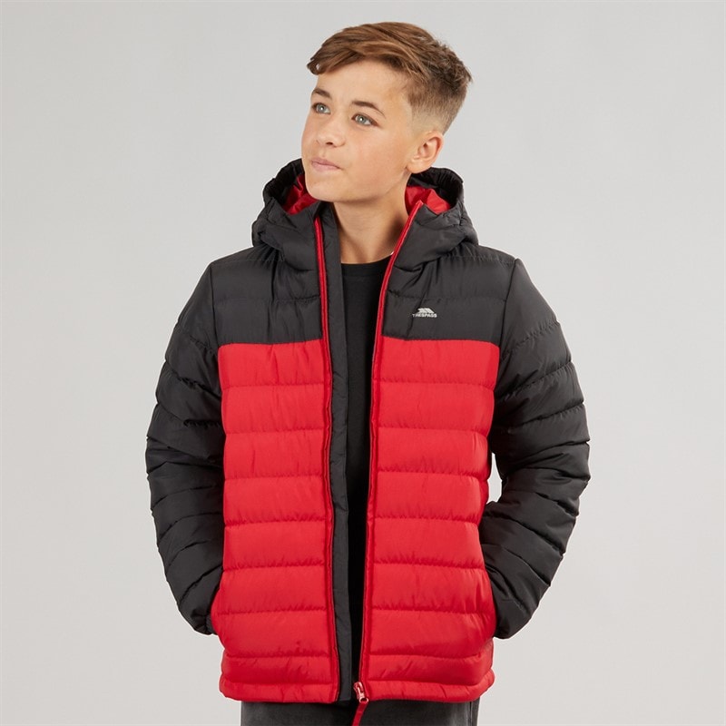 Trespass Junior Boys Oskar Padded Hooded Jacket Red/Dark Grey
