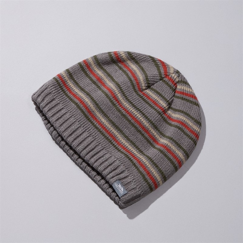 Trespass Mens Ray Striped Knitted Beanie Hat Storm Grey