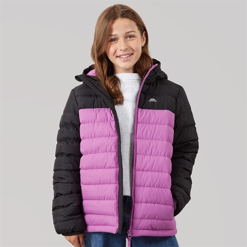 Trespass Girls Oskar Padded Hooded Jacket Deep Pink/Dark Grey
