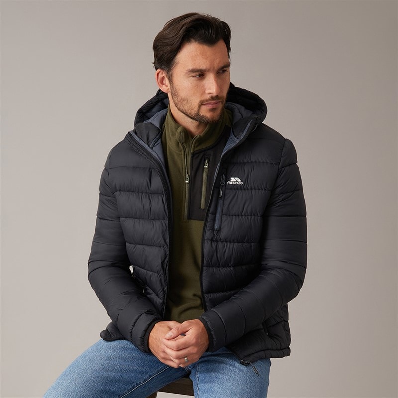Trespass Mens Mikail Micro Padded Hooded Jacket Black