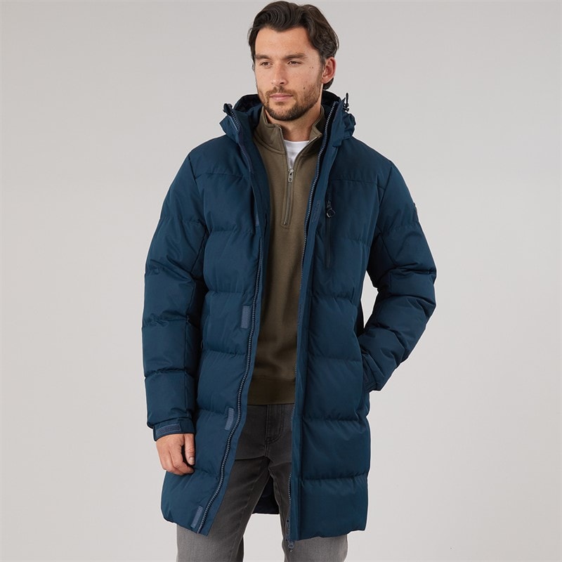 Trespass Mens Belvoir Waterproof Padded Long Jacket Navy