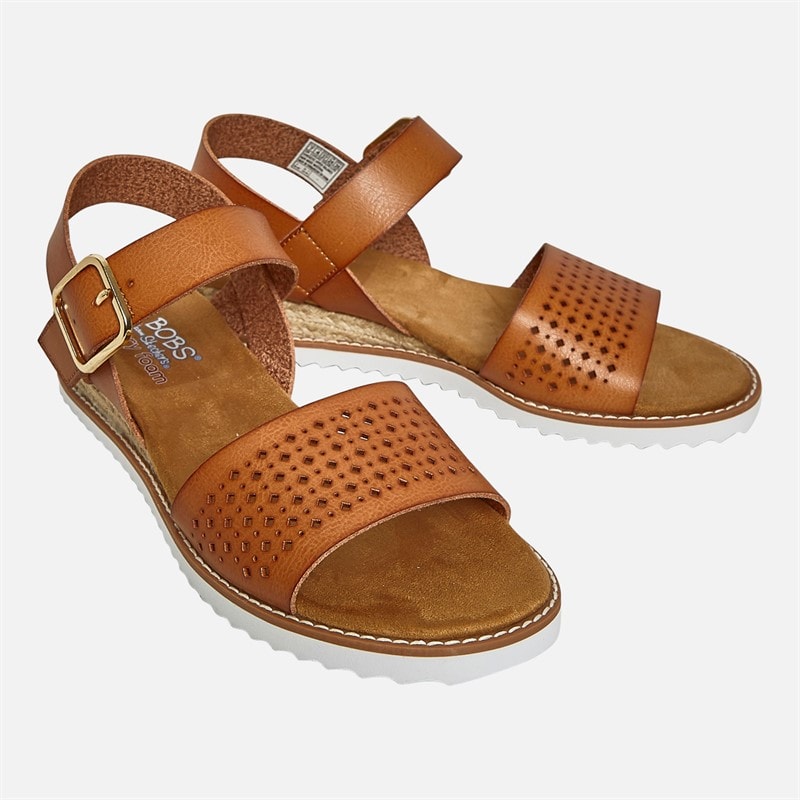 SKECHERS Womens Bobs Desert Kiss Sunny Flair Wedge Sandals Luggage Brown