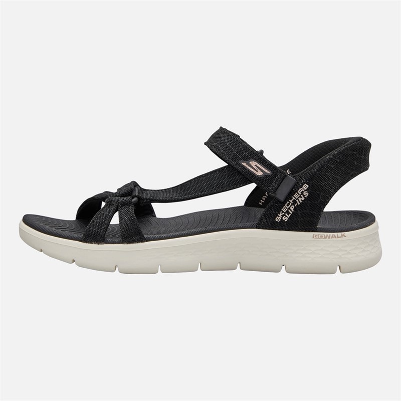 SKECHERS Womens Sssophia Go Walk Flex Sandals Black/Rose Gold Metallic