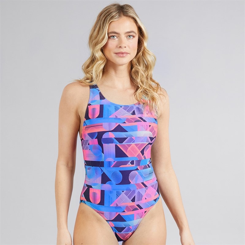 Speedo Womens Alover Digital Powerback Swimsuit True Navy/Siren Red