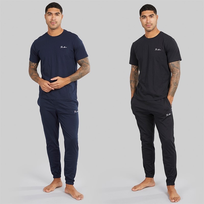 THREADBARE Mens Two Pack T-Shirts And Joggers Pyjama Set Black/Navy