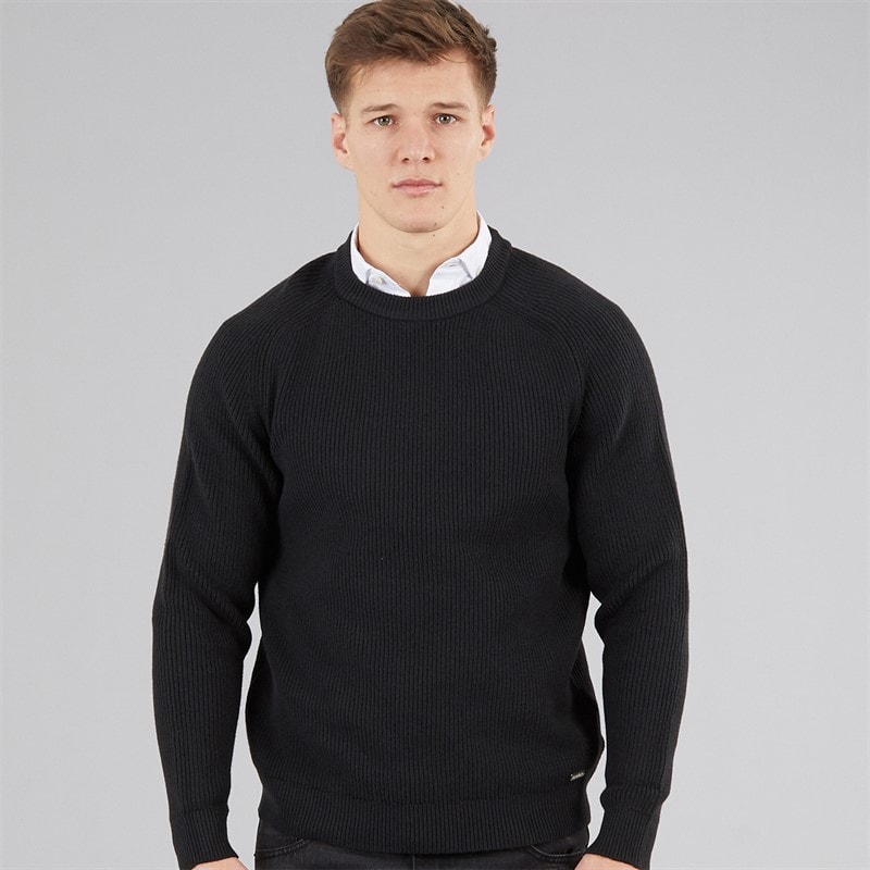 THREADBARE Mens Rib Knitted Crew Neck Jumper Black