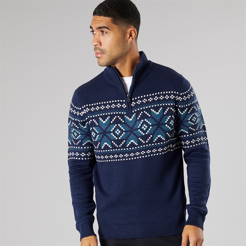 THREADBARE Mens 1/4 Zip Hinchley Jumper Navy