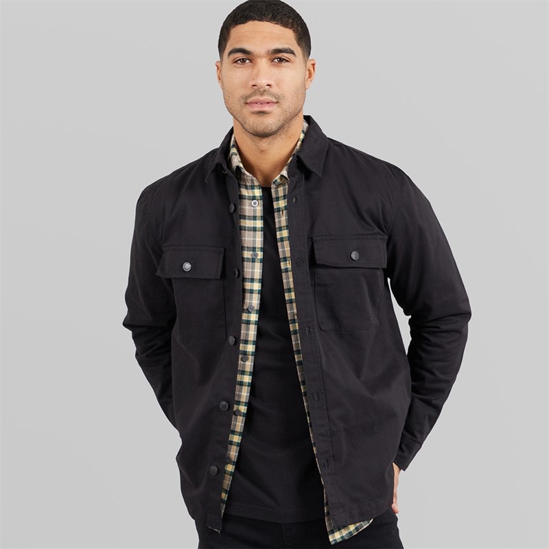 THREADBARE Mens Church Long Sleeve Shacket Black