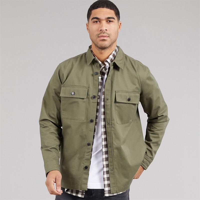 THREADBARE Mens Church Long Sleeve Shacket Olive