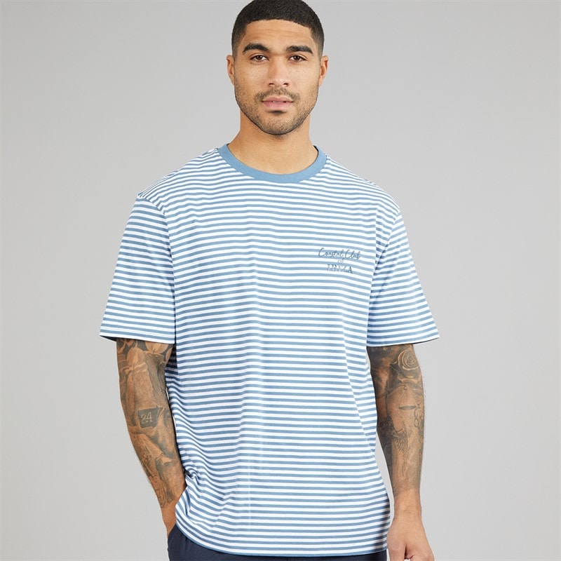 THREADBARE Mens Coast T-Shirt Denim Blue/White