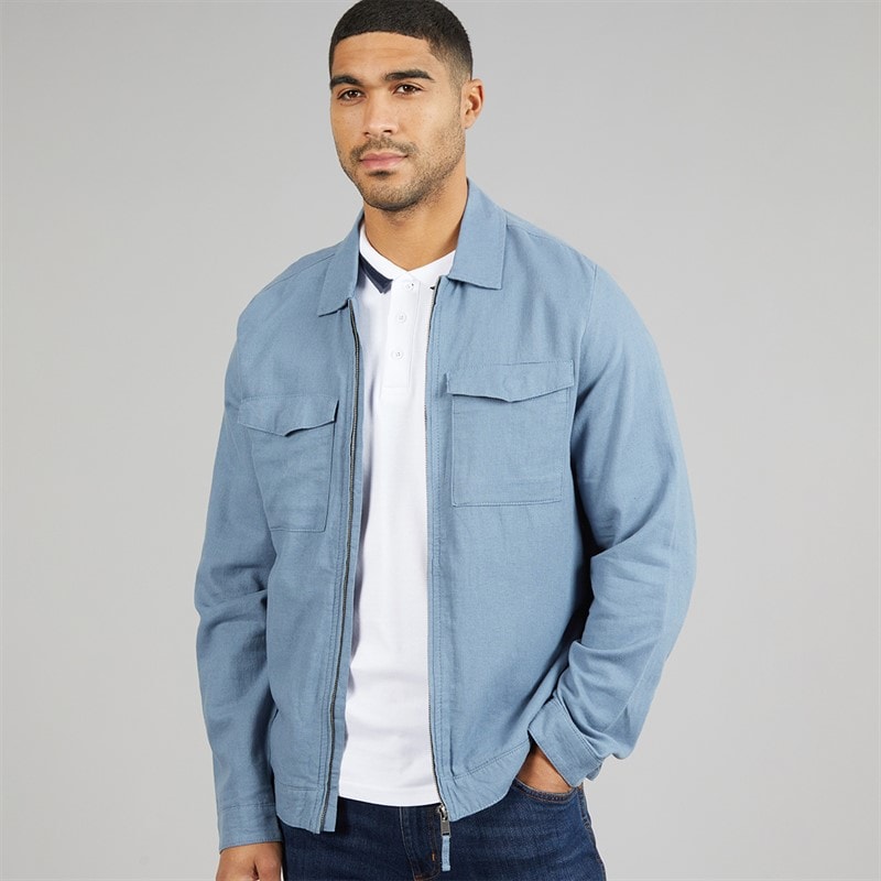 THREADBARE Mens Key Linen Shirt Jacket Denim