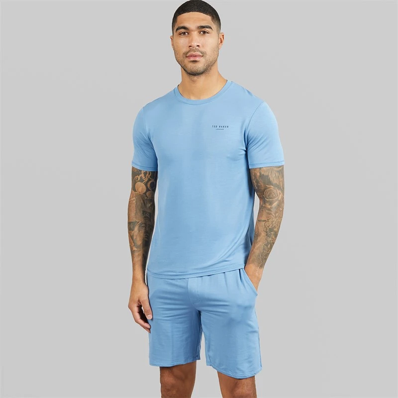 Ted Baker Mens T-Shirt And Shorts Lounge Set Riviera Blue