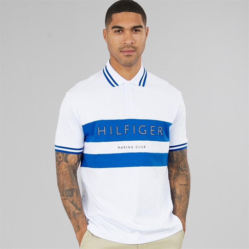 Tommy Hilfiger Mens Chest Branding Polo Shirt White/Liberty Blue