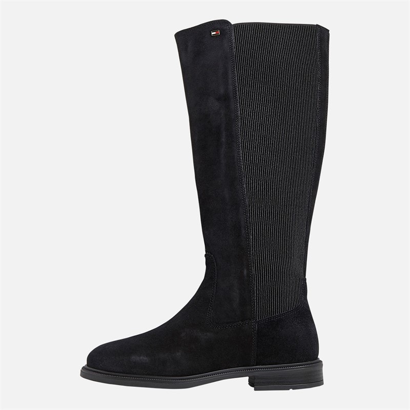 Tommy Hilfiger Womens Enamel Flag High Suede Boots Black