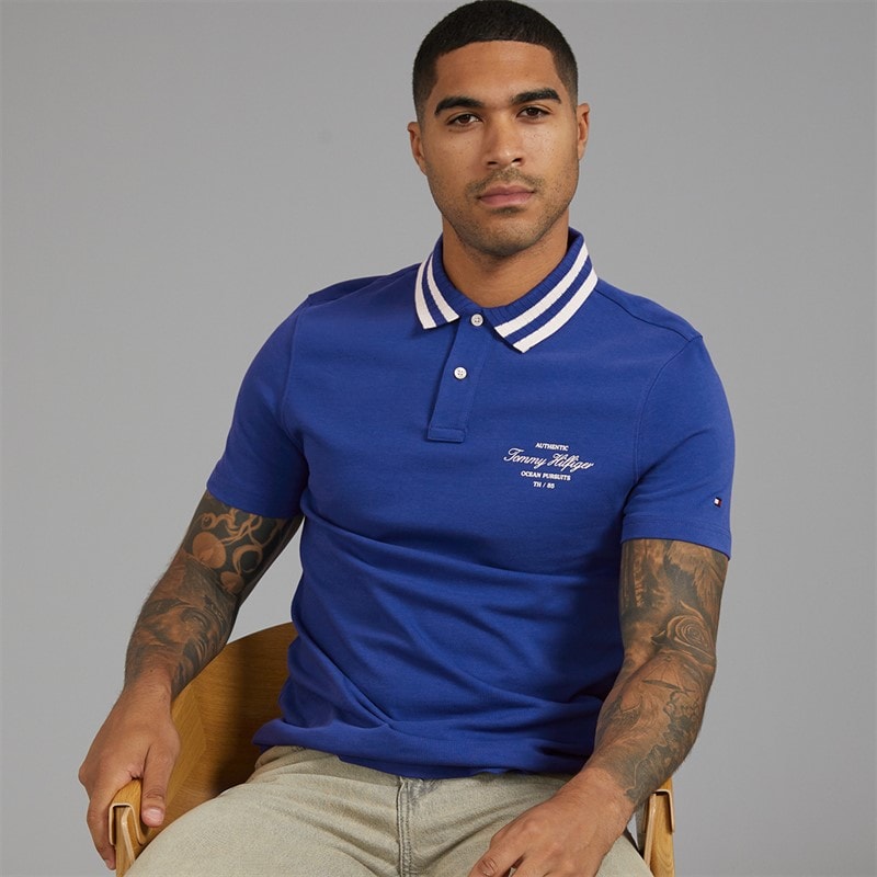 Tommy Hilfiger Mens Left Chest Graphic Polo Shirt Pigment Blue