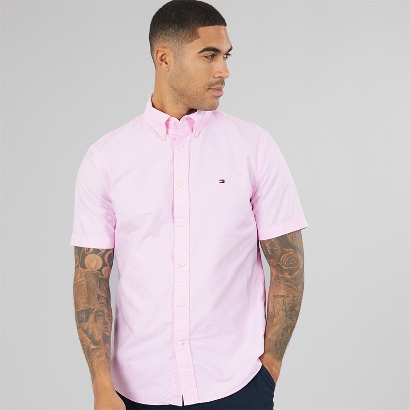Tommy Hilfiger Mens Heritage Oxford Short Sleeve Shirt Rose Petal