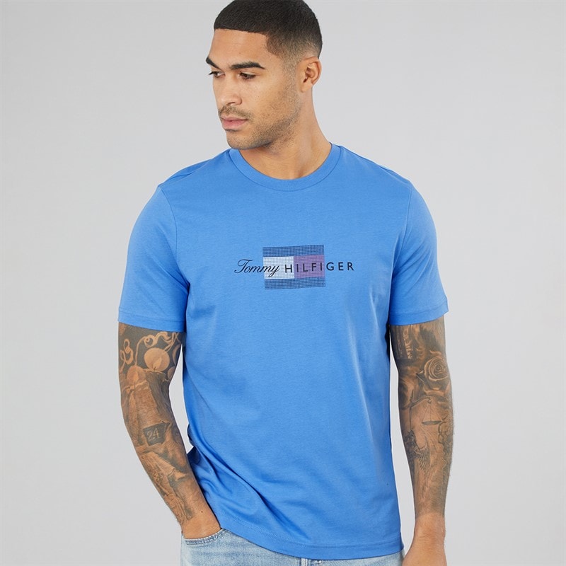 Tommy Hilfiger Mens Script Flag T-Shirt Blue Spell