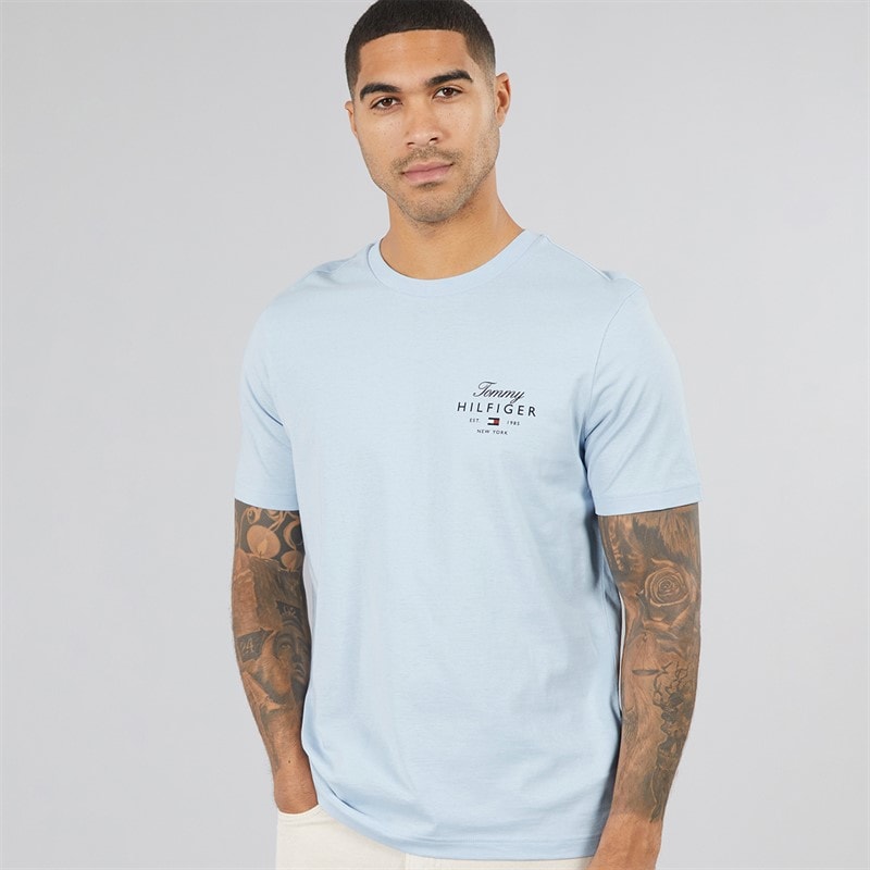 Tommy Hilfiger Mens Script Stack T-Shirt Breezy Blue