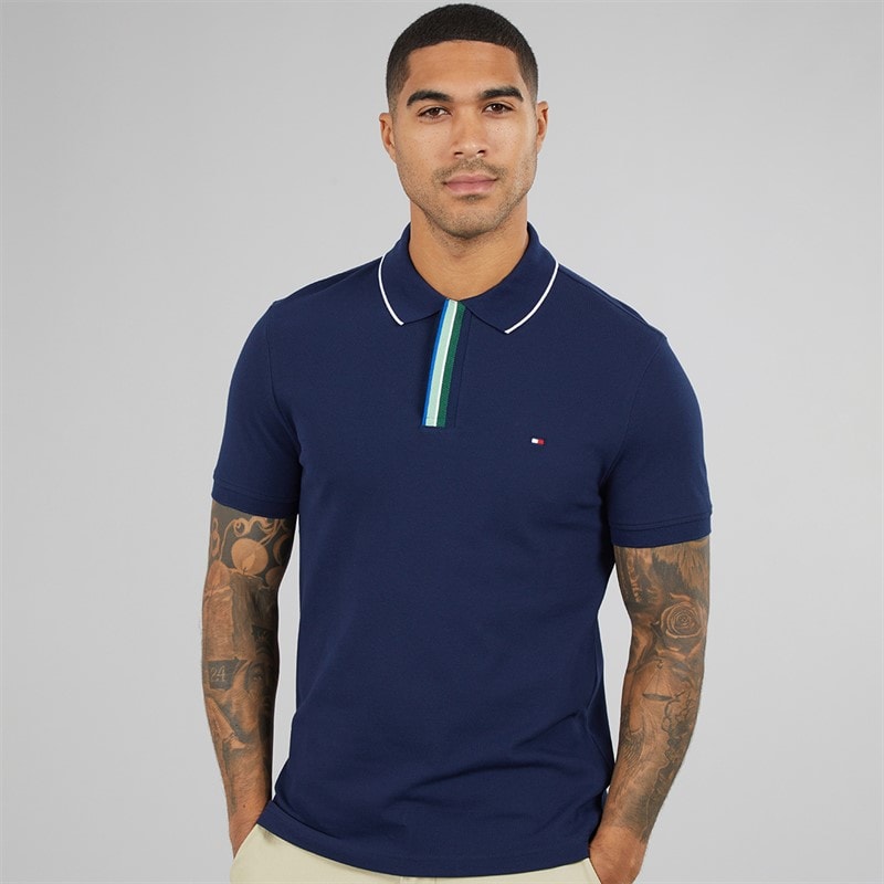 Tommy Hilfiger Mens Pique Placket Polo Shirt Carbon Navy