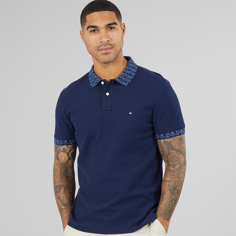 Tommy Hilfiger Mens Jacquard Collar Polo Shirt Carbon Navy
