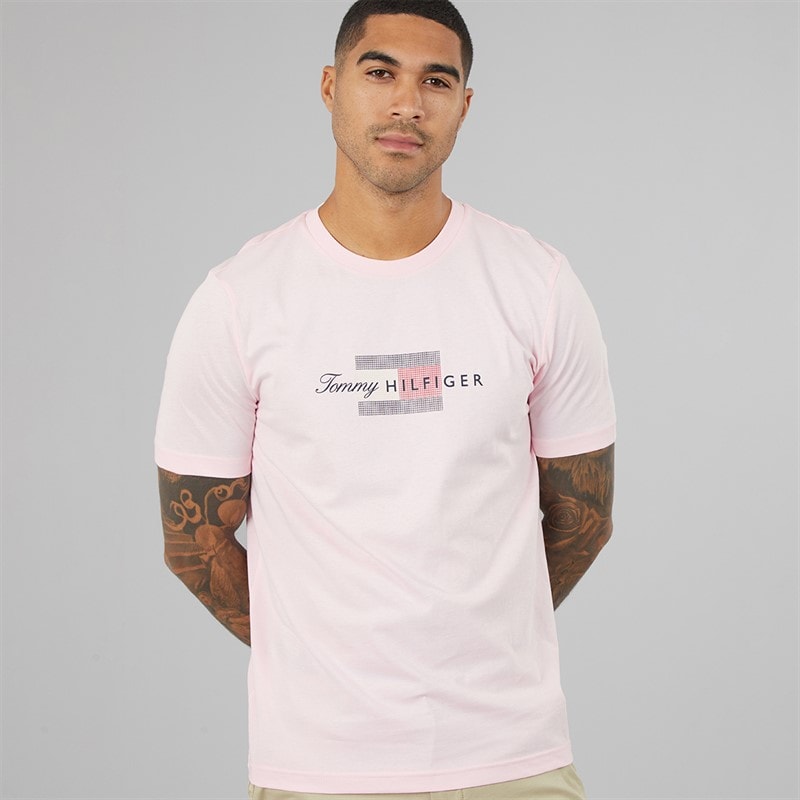 Tommy Hilfiger Mens Script Flag T-Shirt Pink Lily