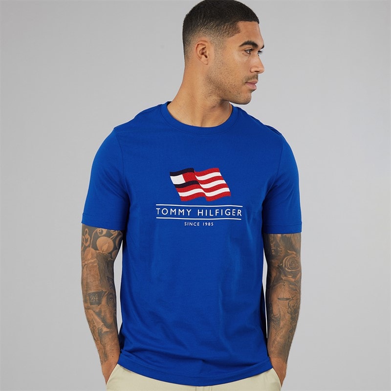 Tommy Hilfiger Mens Main Flag T-Shirt Regal Blue