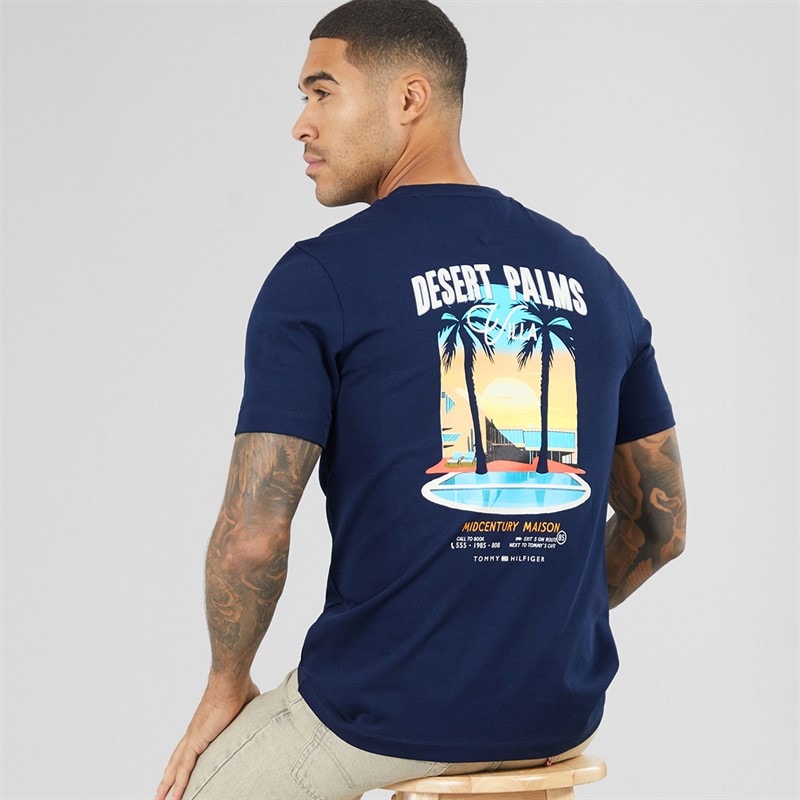 Tommy Hilfiger Mens Summer Back Graphic T-Shirt Carbon Navy