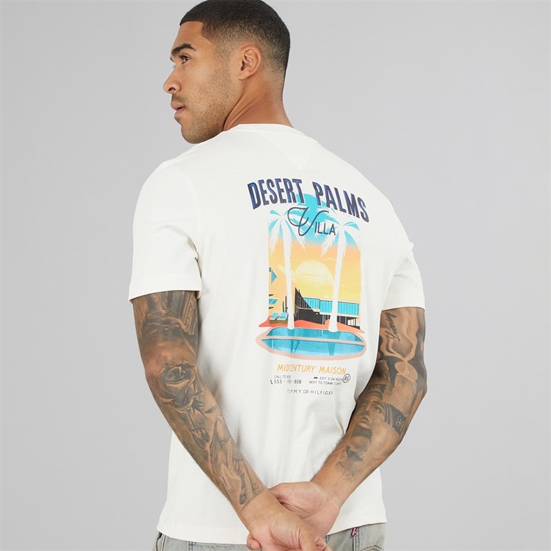 Tommy Hilfiger Mens Summer Back Graphic T-Shirt Ivory Petal