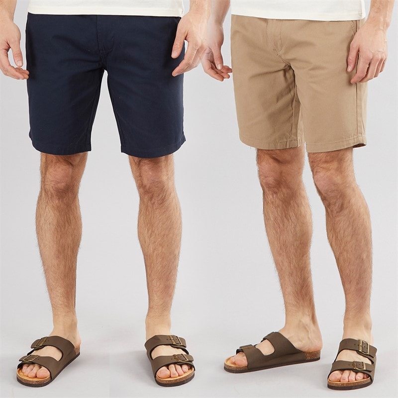 Tokyo Laundry Mens Elvio Two Pack Chino Shorts Sky Captain Navy/Stone