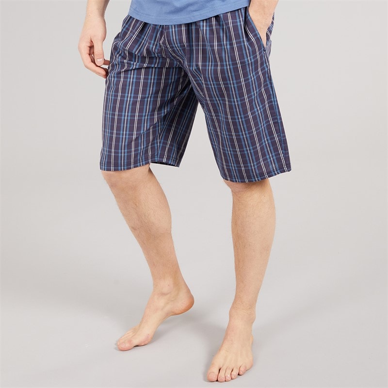 Tokyo Laundry Mens Medi Woven Checked Lounge Shorts Copen Blue
