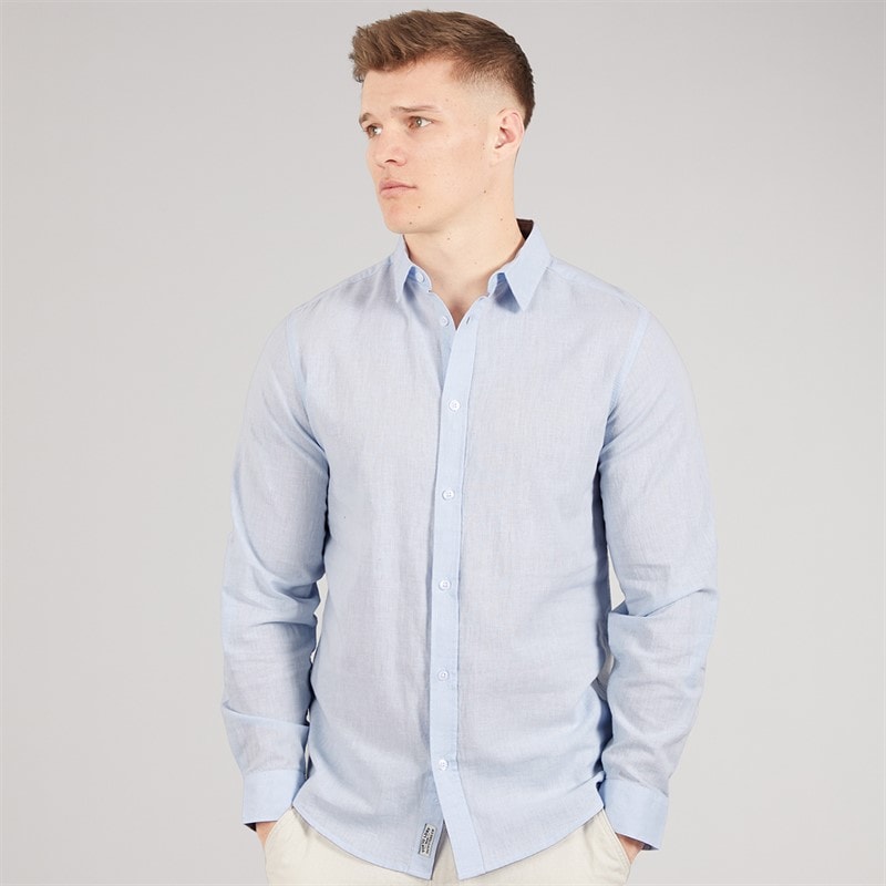 Tokyo Laundry Mens Helios Linen Long Sleeve Shirt Light Blue