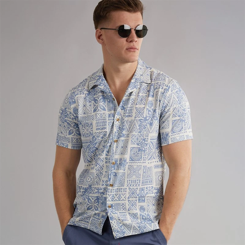 Tokyo Laundry Mens Tiki Short Sleeve Shirt Blue