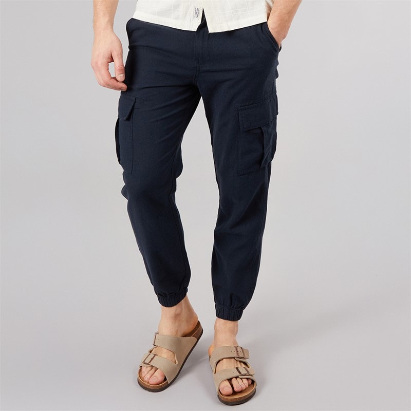 Tokyo Laundry Mens Idas Linen Cargo Trousers Navy
