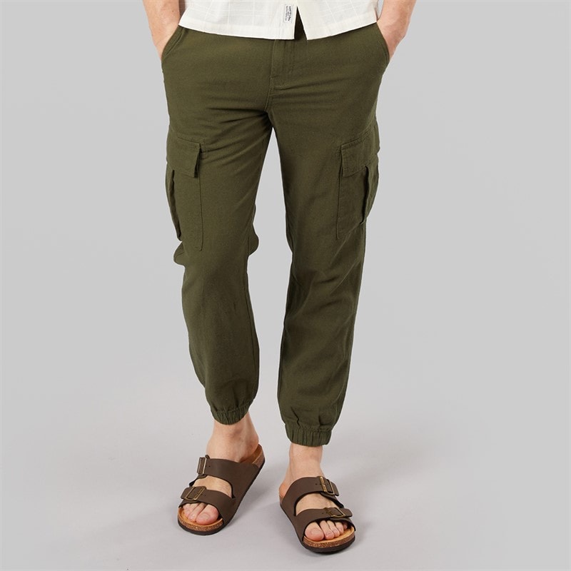 Tokyo Laundry Mens Idas Linen Cargo Trousers Olive