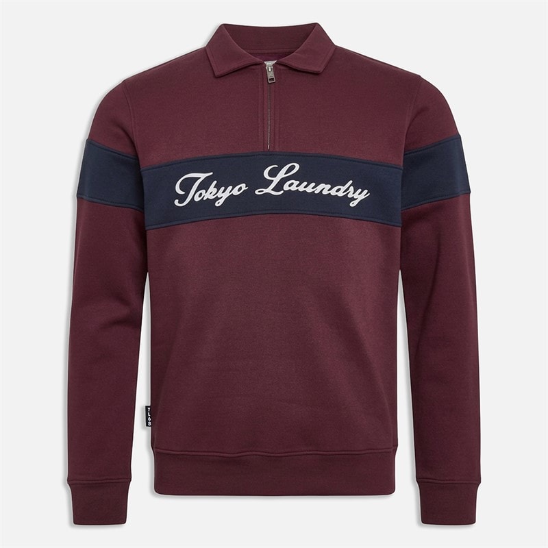 Tokyo Laundry Mens Degen 1/4 Zip Polo Neck Sweatshirt Fig