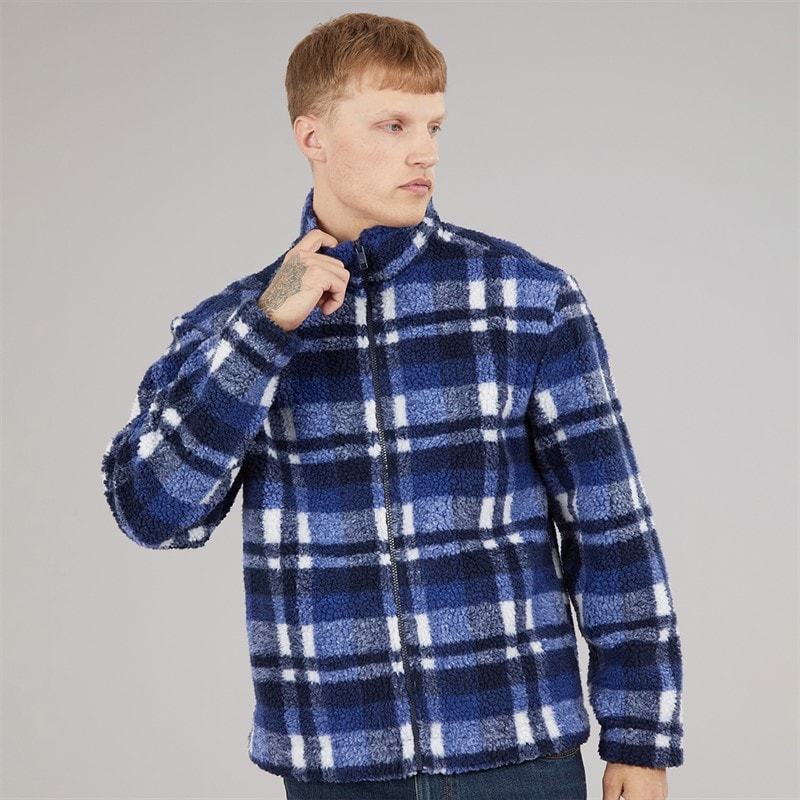Tokyo Laundry Mens Macrae Zip Through Fleece Blue Check