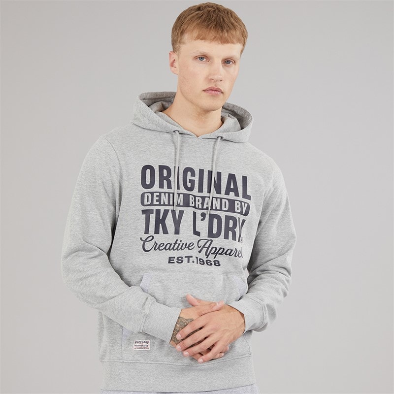 Tokyo Laundry Mens Clyne Hoodie Light Grey Marl