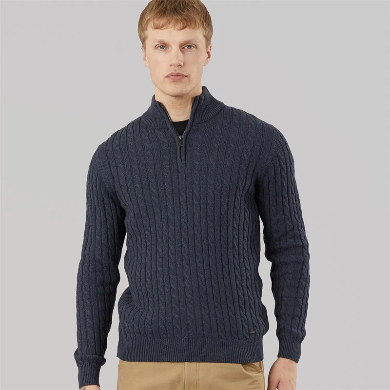 Tokyo Laundry Mens Darren 1/4 Zip Jumper Navy/Dark Grey Marl