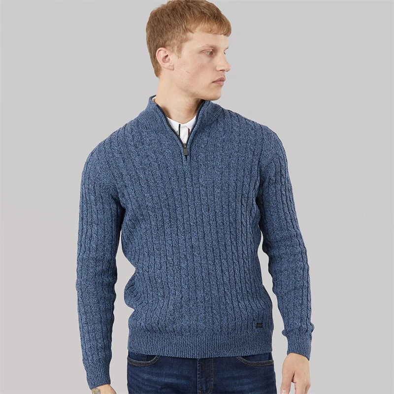 Tokyo Laundry Mens Darren 1/4 Zip Jumper Light Denim /Navy Light Denim/Navy