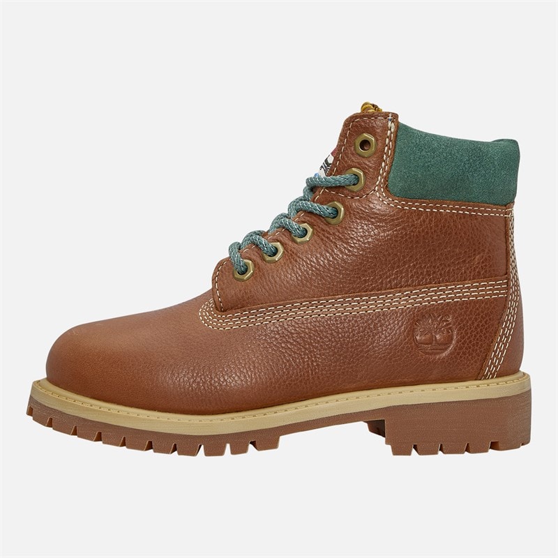 Timberland Junior 6 Inch Waterproof Lace Up Boots Rust Full Grain