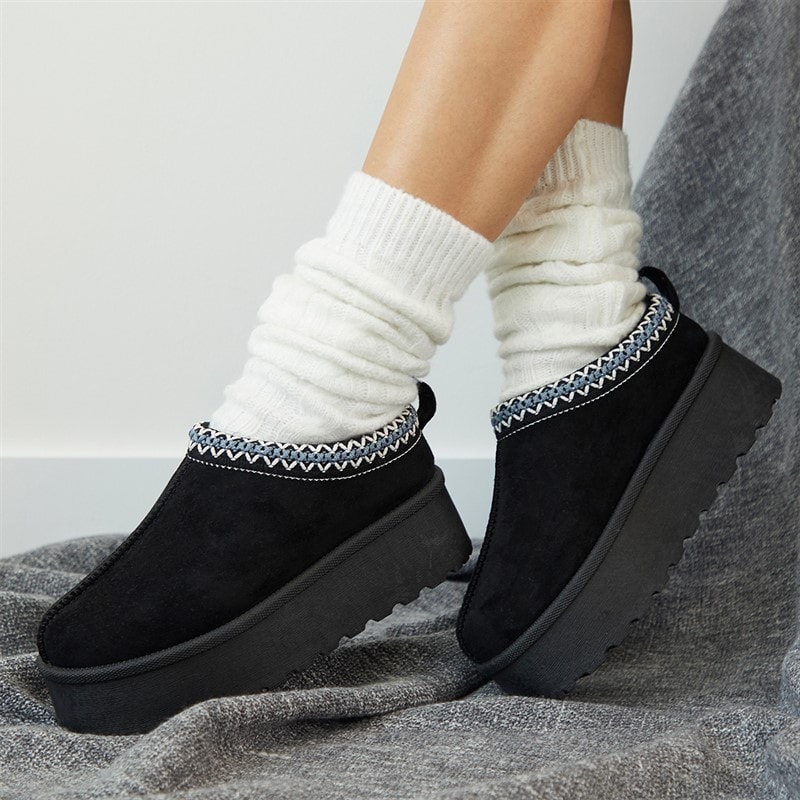 Truffle Collection Womens Vimto Chunky Warm Lined Aztec Slippers Black Micro