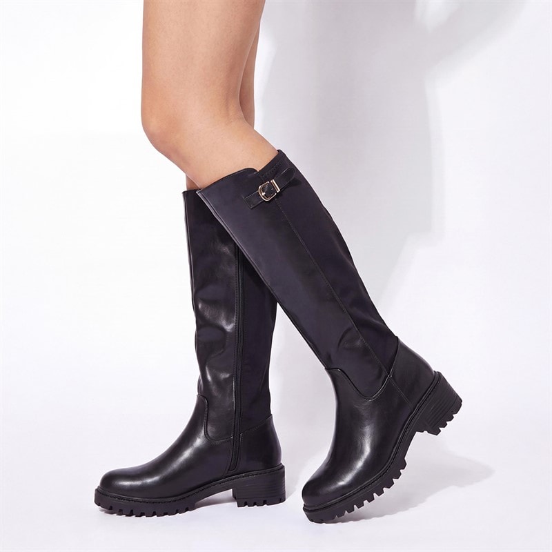 Truffle Collection Womens Chunky Knee High Boots Black PU