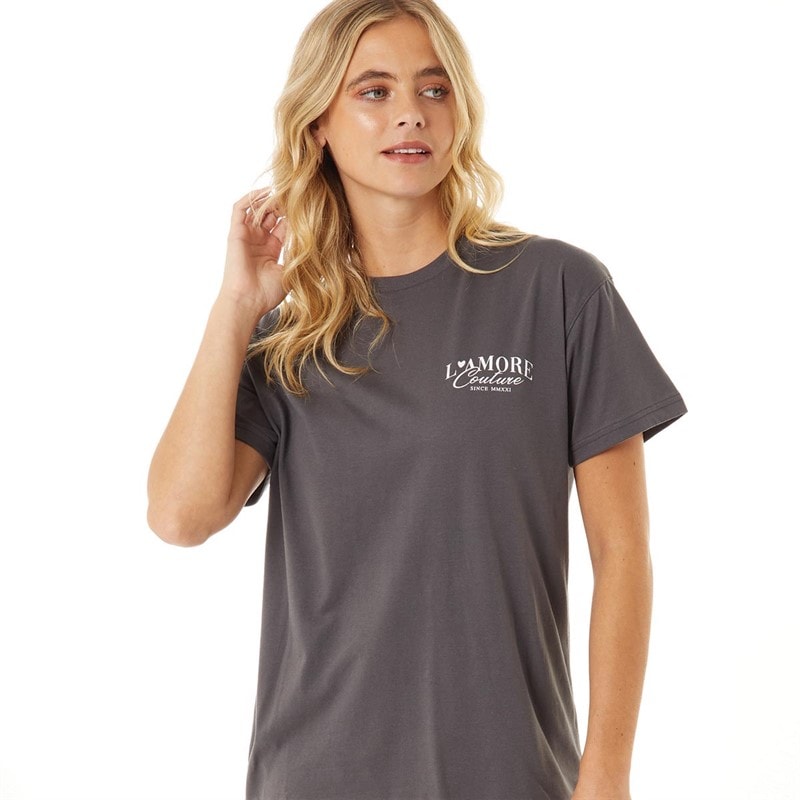 L'amore Couture Womens Helena Oversized T-Shirt Charcoal